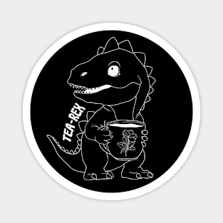 Tea Rex, T-Rex, Dinosaur, White Line Drawing Magnet